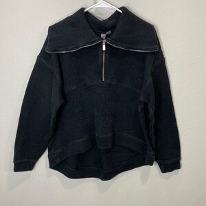 Sweaty Betty‎ Womens Restful Boucle 1/2 Zip Sweatshirt Black Boxy High Low